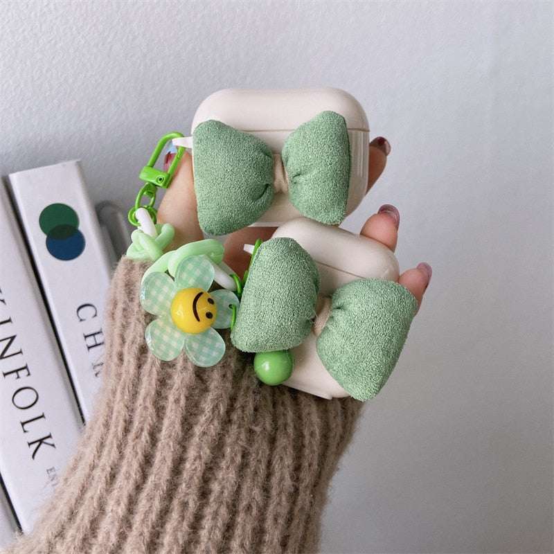 Big Green Bow 'Smiley Flower Keychain' Strap Premium AirPods Pro Case Shock Proof Cover